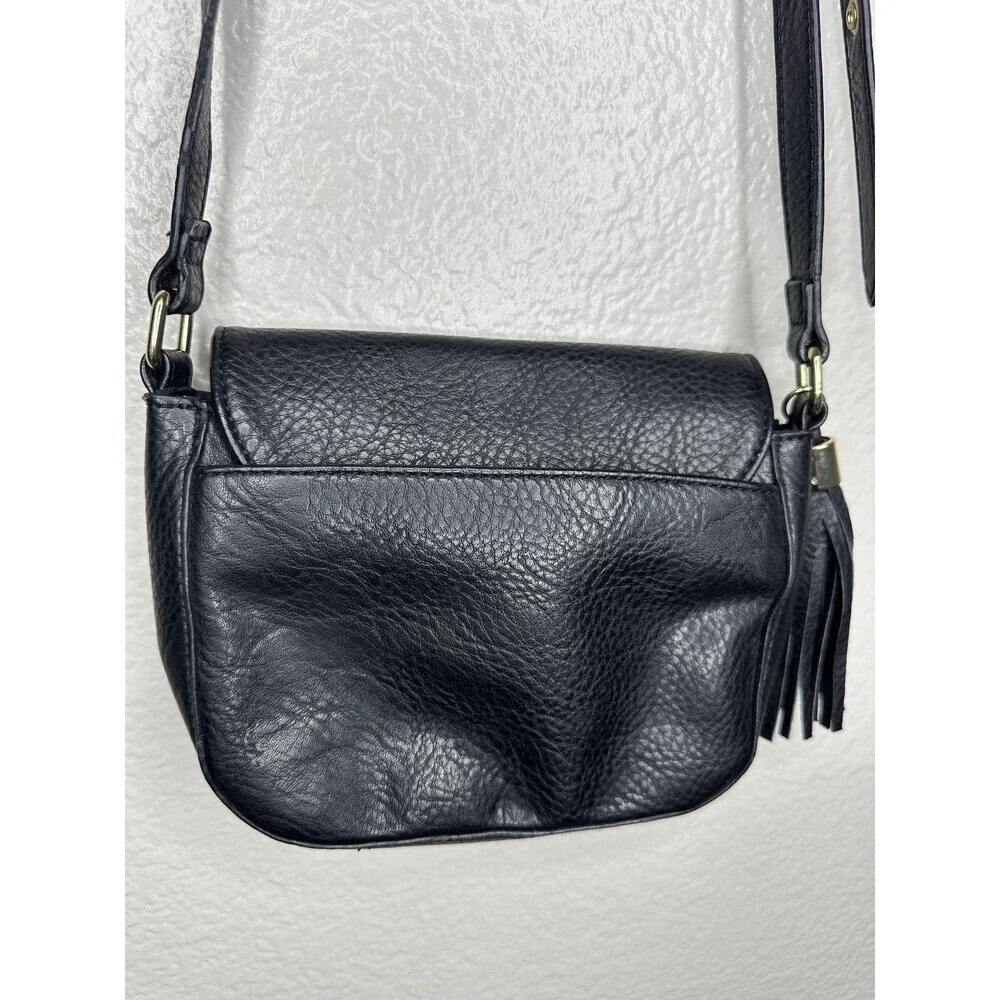 Juicy Couture Crossbody Bag Womens Small Black Faux Leather Tassel Mirror Charm